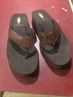 Volatile Brown Wedge Flip Flop Sandals